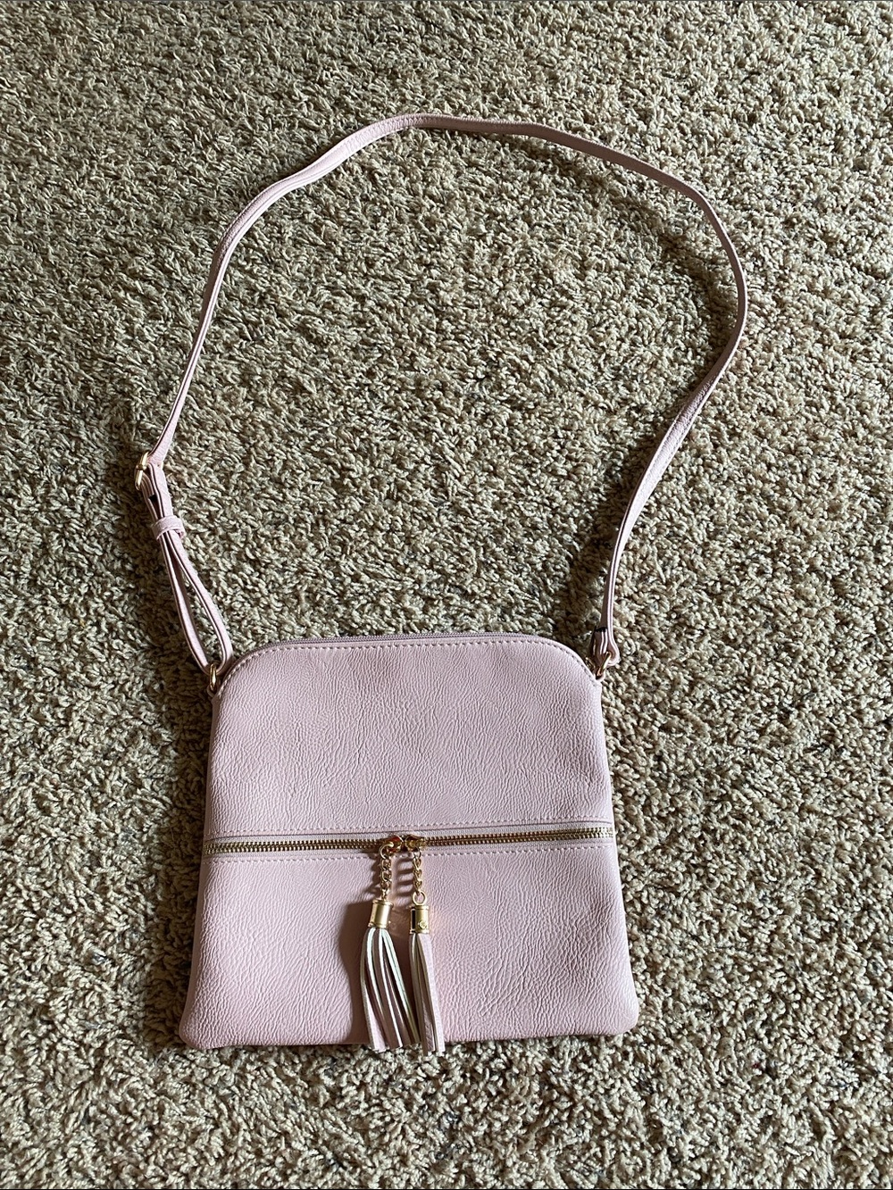 Blush Pink Women's Crossbody Bag with Tassel Detail